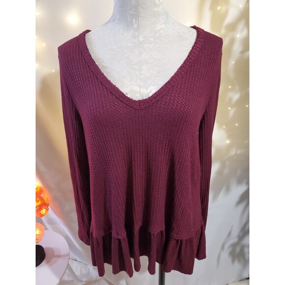 Eri + Ali Anthropologie NWT Tallie Distressed Peplum Thermal Top Womens Size L - Picture 3 of 11